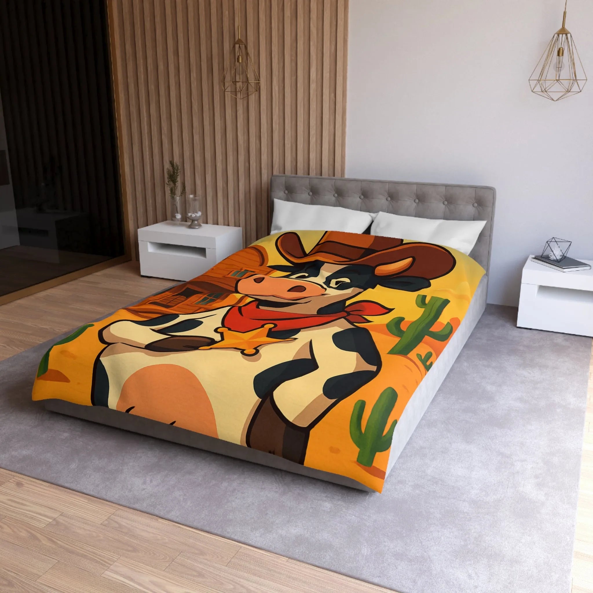 Housse de Couette Enfant avec Vache Cow-boy dans Paysage Désertique Coloré et Amusant