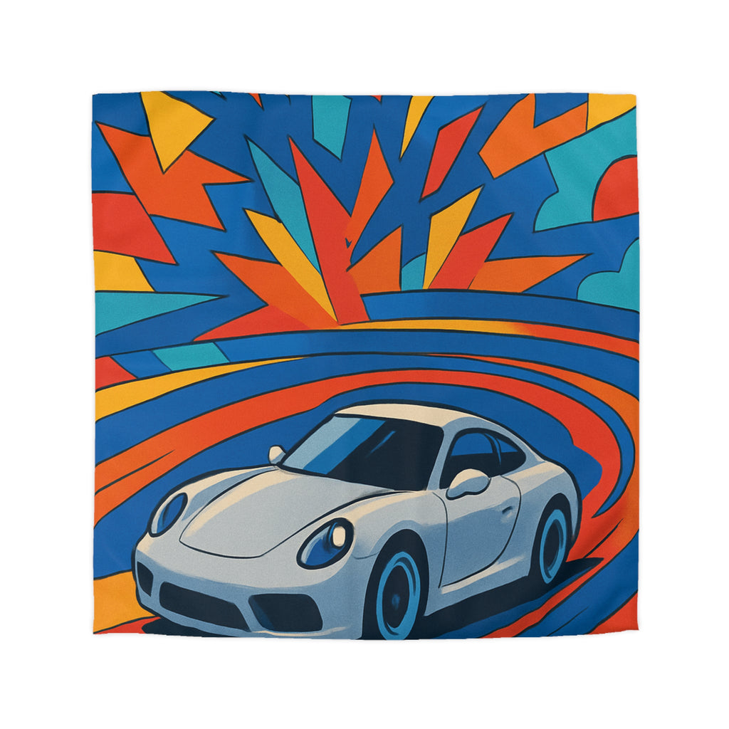 Housse de couette voiture sportive dynamique avec explosion de couleurs vives et éclatantes