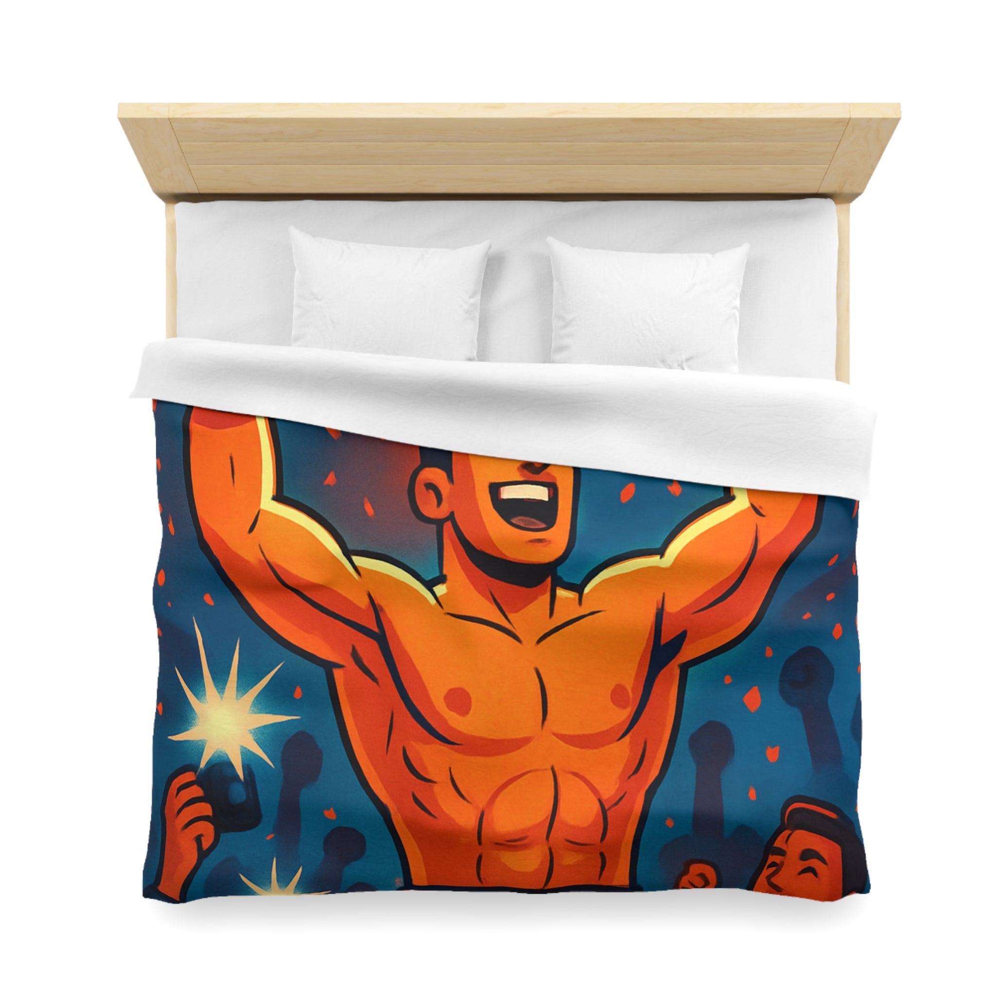 Housse de couette spectaculaire avec illustration de boxeur victorieux et public en liesse
