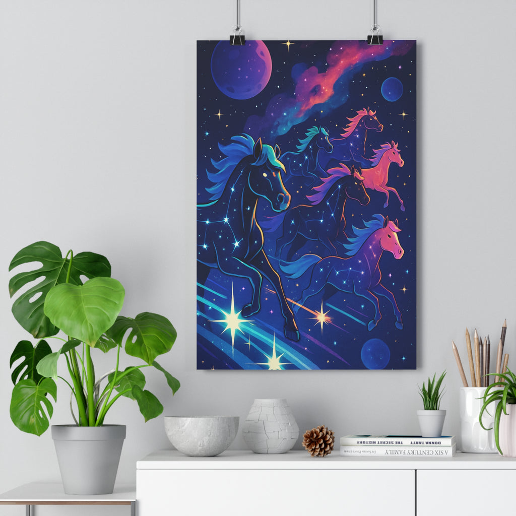 Poster décoratif fantaisie galactique bleu rose violet mystique espace enfants chambre artistique rêveur magique