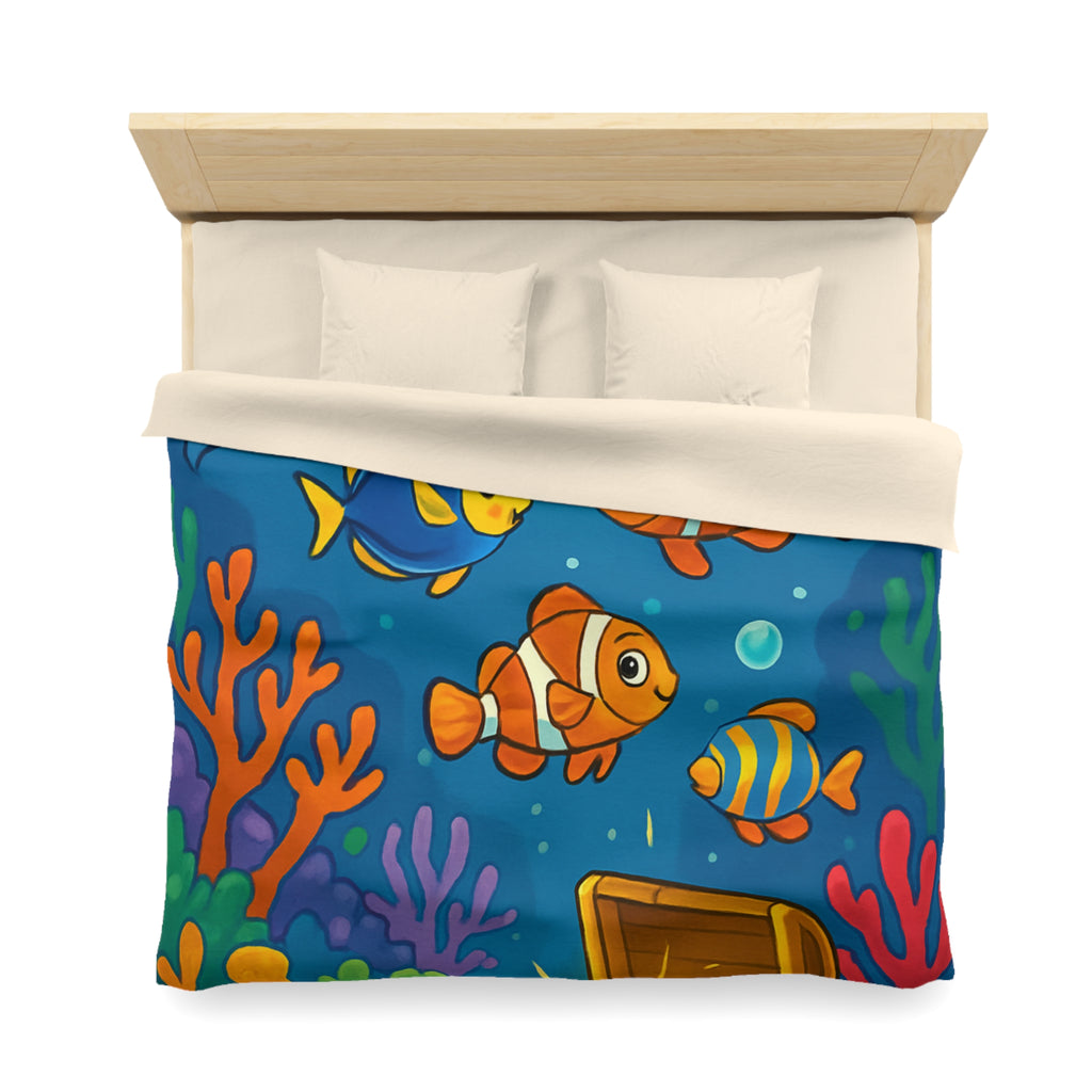 Housse de couette océan coloré avec animaux marins et coffre au trésor