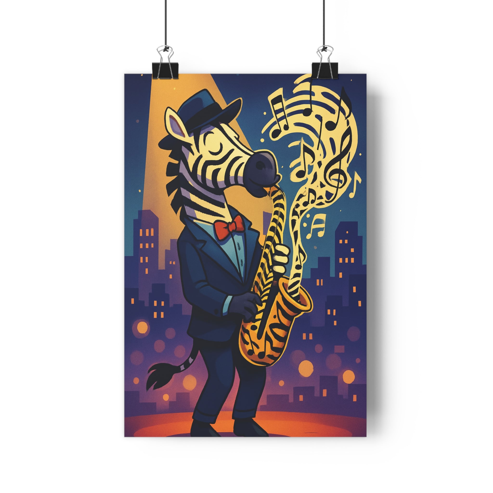 Poster décoratif cartoon zèbre musical noir blanc bleu rouge chambre salon enfant joyeux tendance