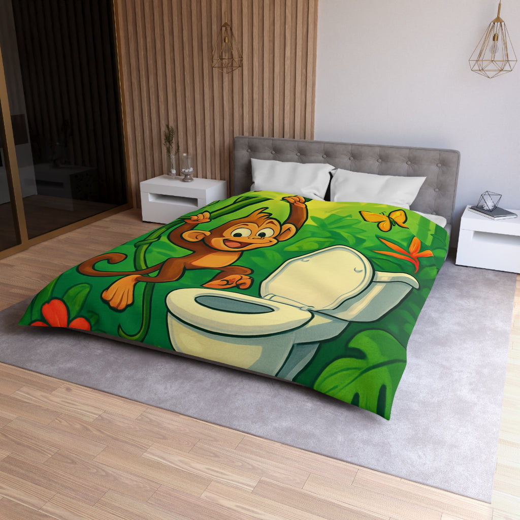 Housse de couette pour enfants avec singe joyeux et jungle colorée luxuriante