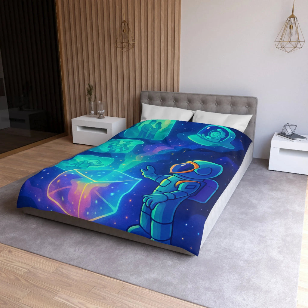 Housse de Couette Galaxie Enfant Rêveur avec Espace, Astronaute et Cube Mystique