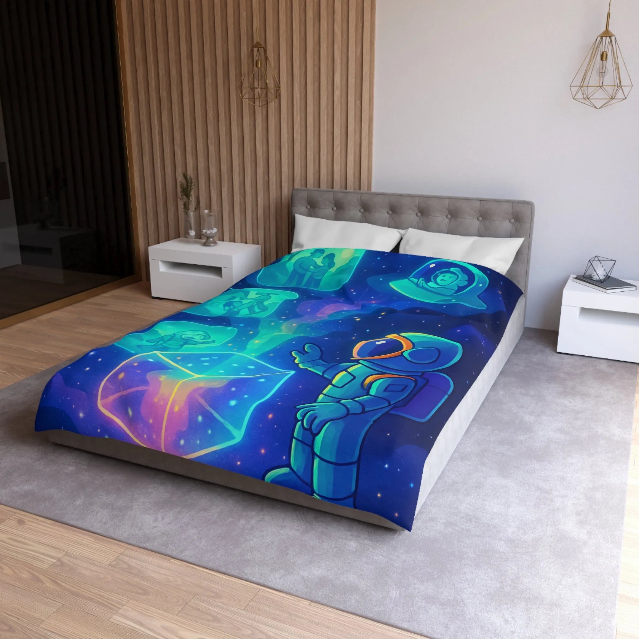 Housse de Couette Galaxie Enfant Rêveur avec Espace, Astronaute et Cube Mystique