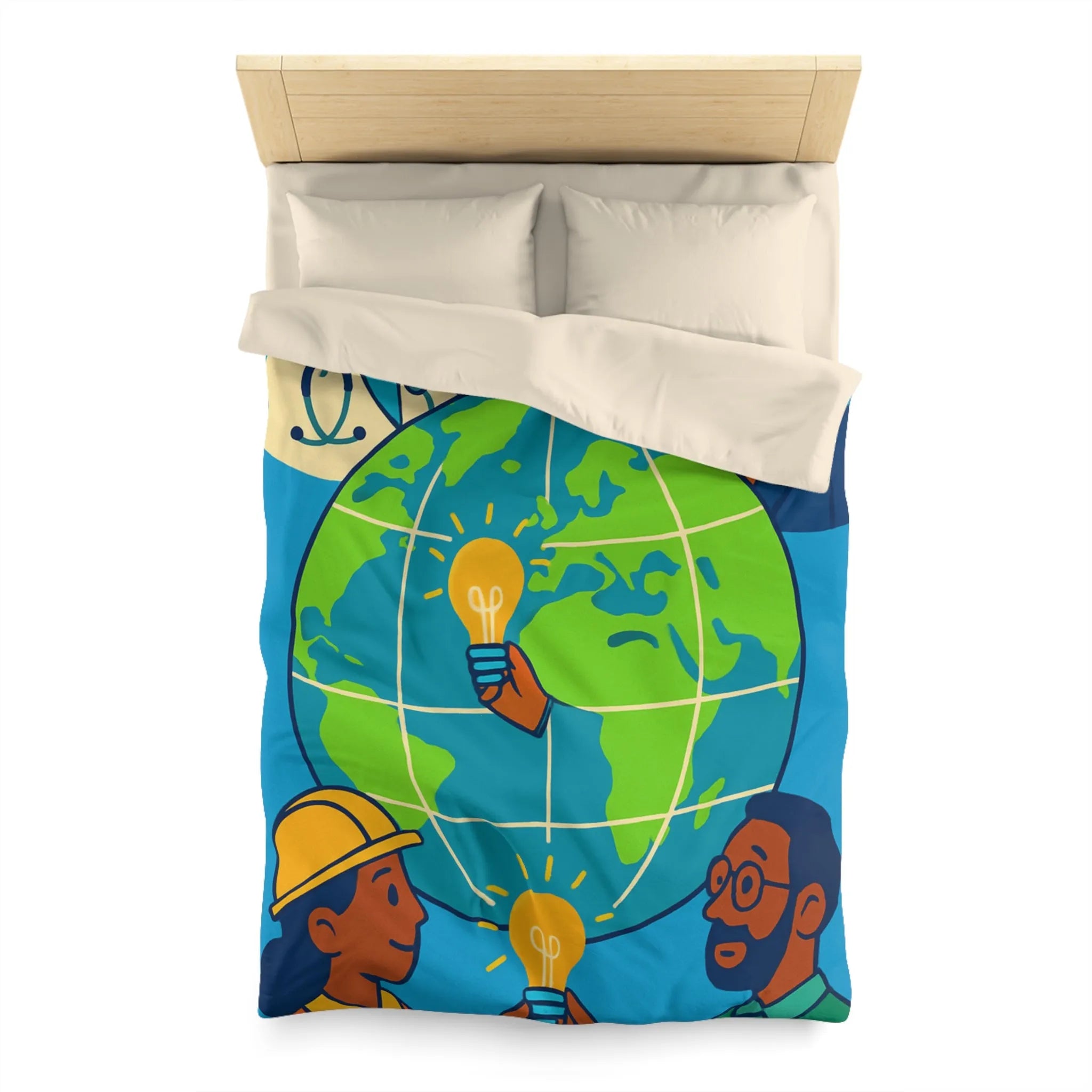 Housse de couette innovante avec globe, diversité et ampoules lumineuses pour un monde uni