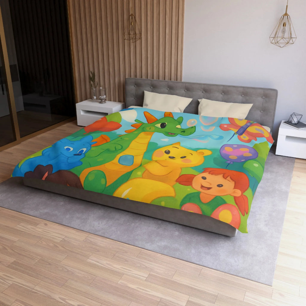 Housse de Couette Enfant Fantaisie Animaux et Ballons Colorés pour Chambre Féérique