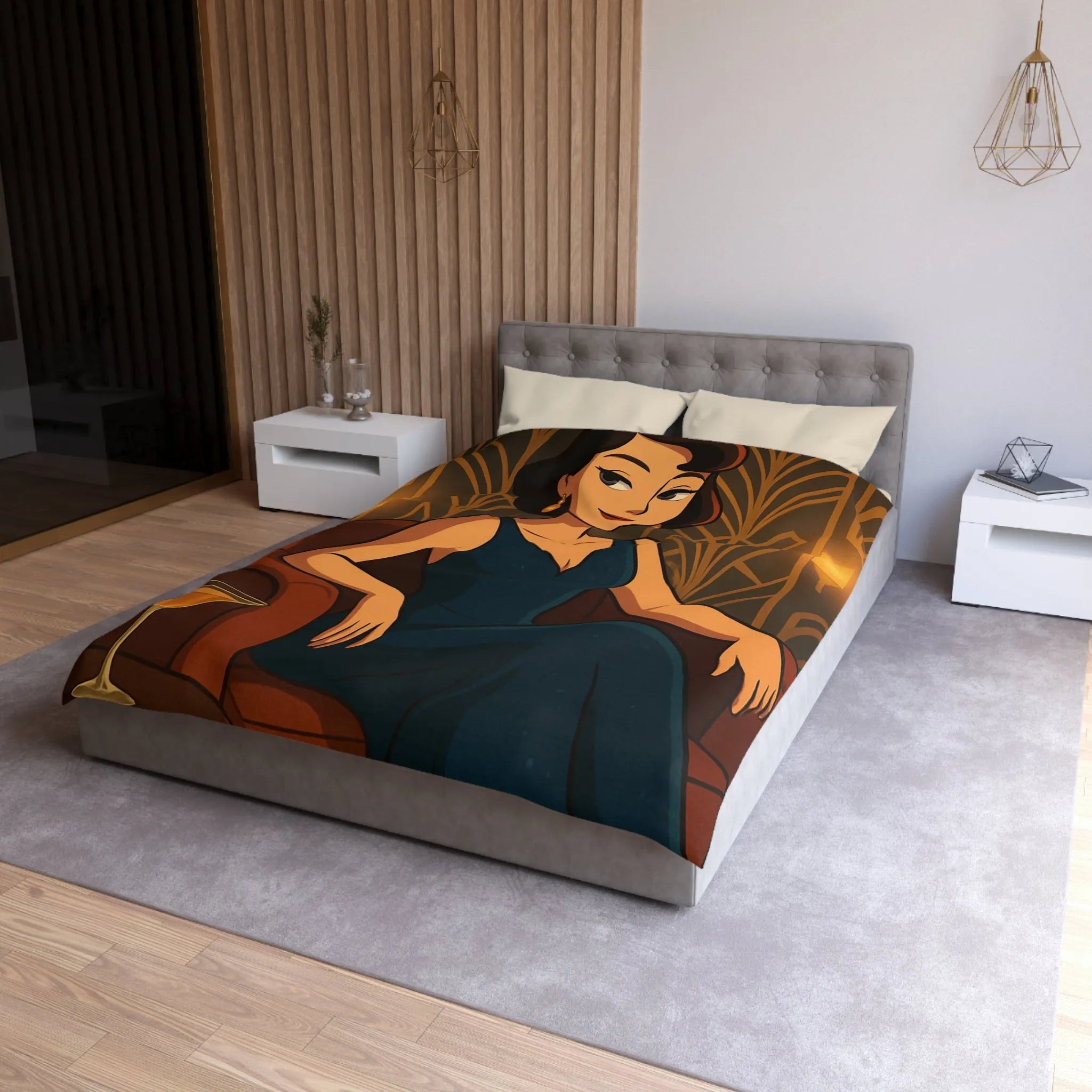 Élégance Art Déco : Housse de couette avec design femme glamour et cocktail martini