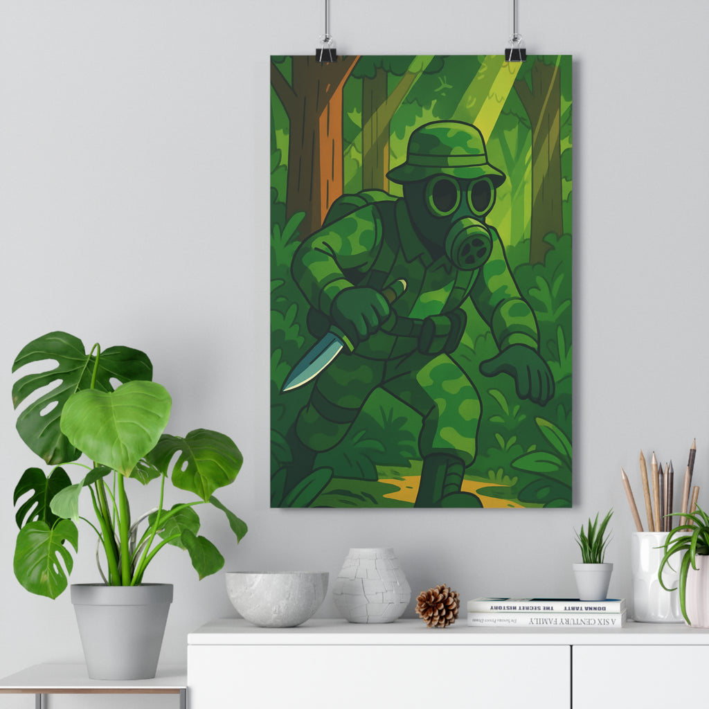 Poster décoratif camouflage vert forêt mystique cartoon ambiance mystérieuse salon bureau contemporain tendance mur