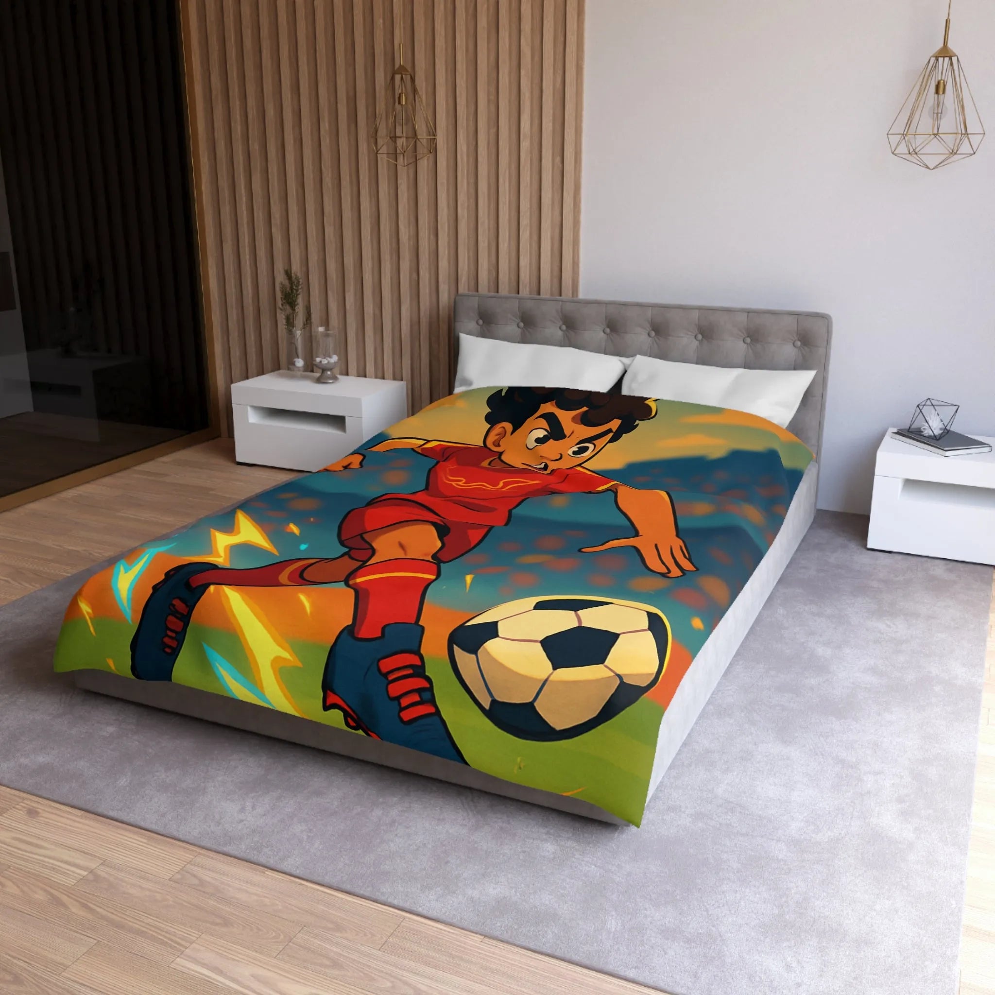 Housse de couette football enfant design joueur intense terrain animation colorée