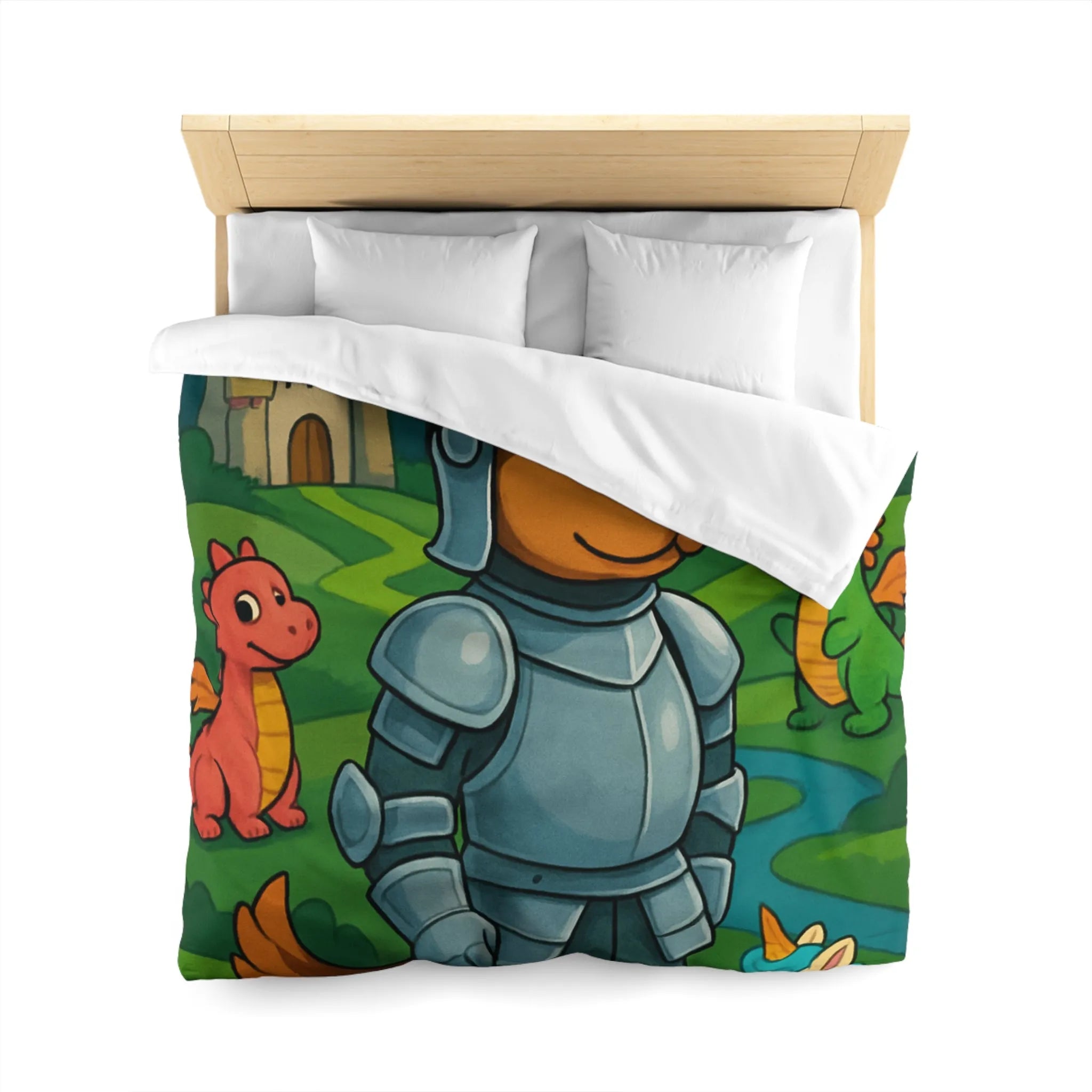 Housse de couette enfant chevalier courageux avec dragon et licorne fantastiques