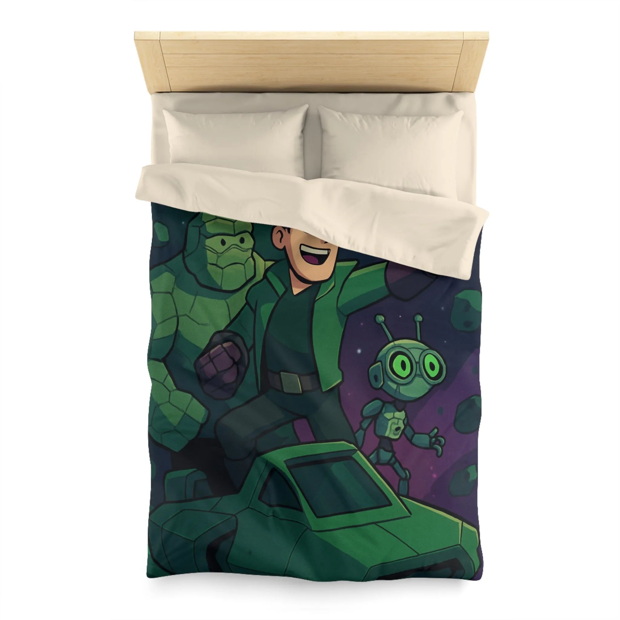 Housse de Couette Espace Aventure avec Robot et Héros sur Fond Galactique