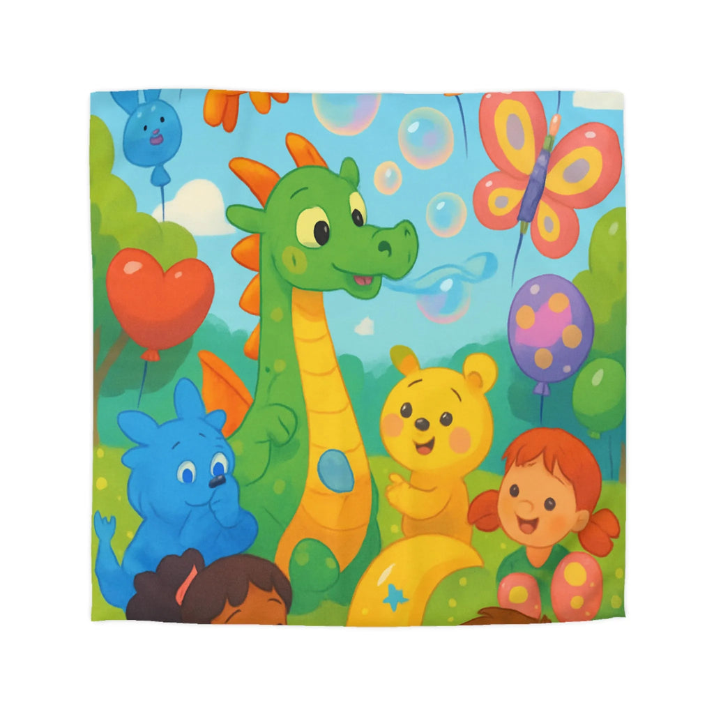 Housse de Couette Enfant Fantaisie Animaux et Ballons Colorés pour Chambre Féérique
