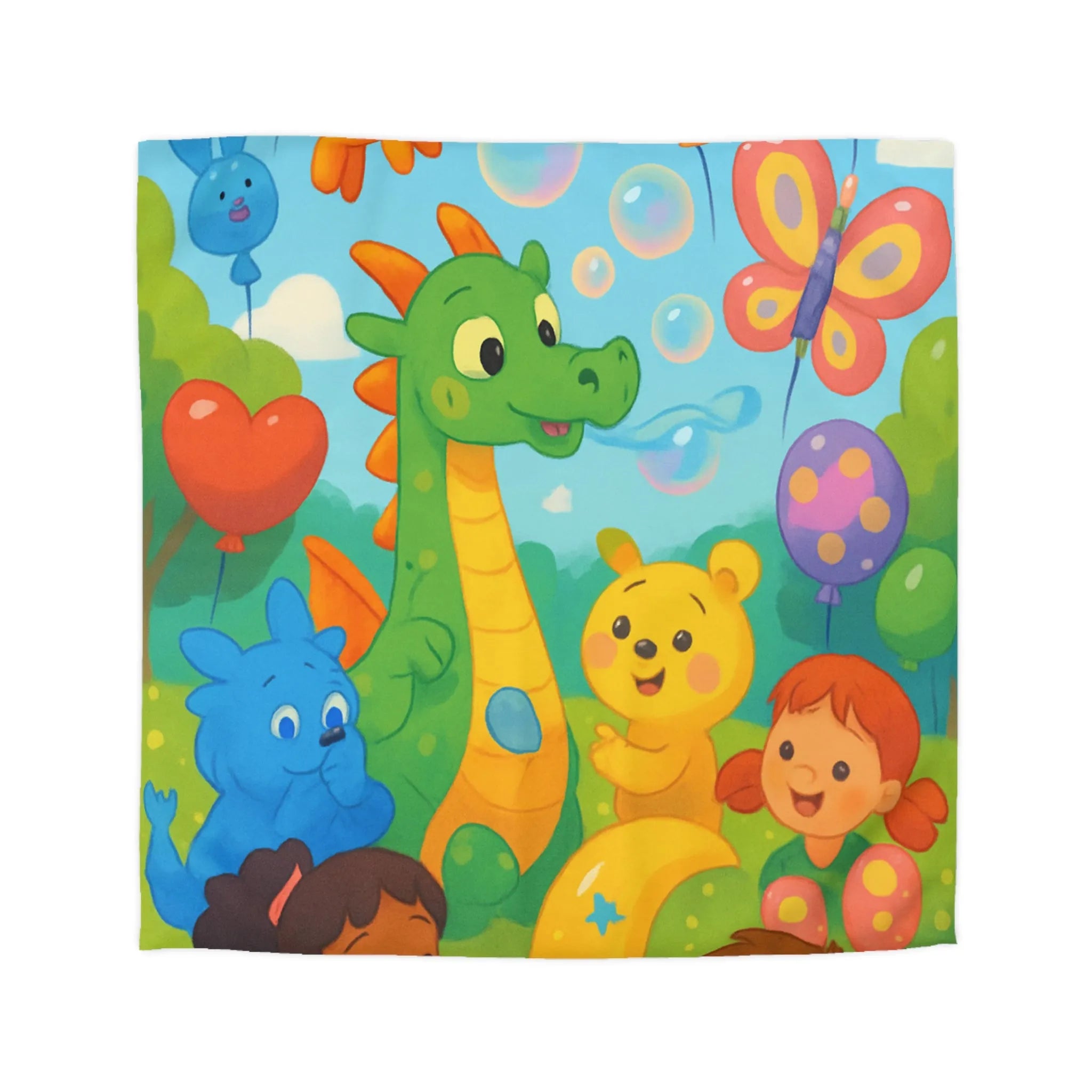 Housse de Couette Enfant Fantaisie Animaux et Ballons Colorés pour Chambre Féérique