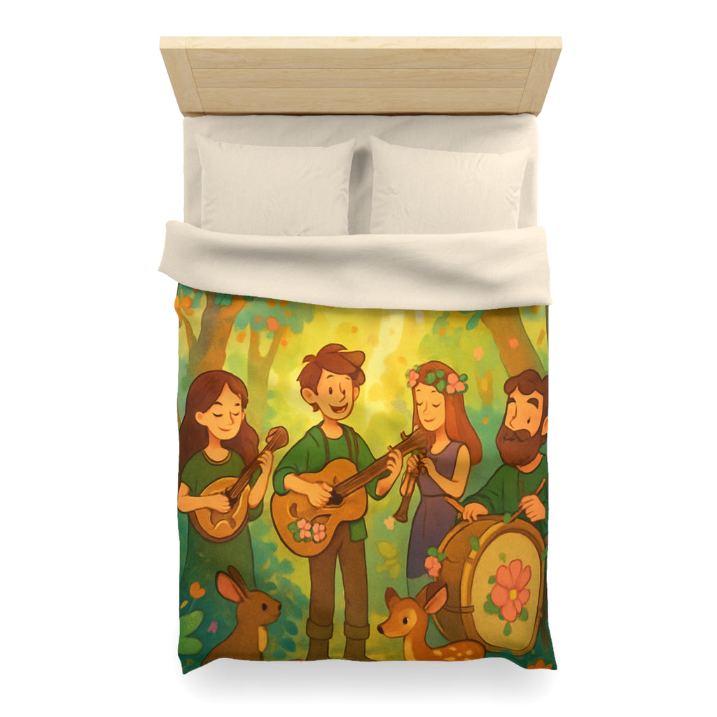 Housse de couette musicale enchantée forêt, animaux, motifs vibrants pour chambre féerique