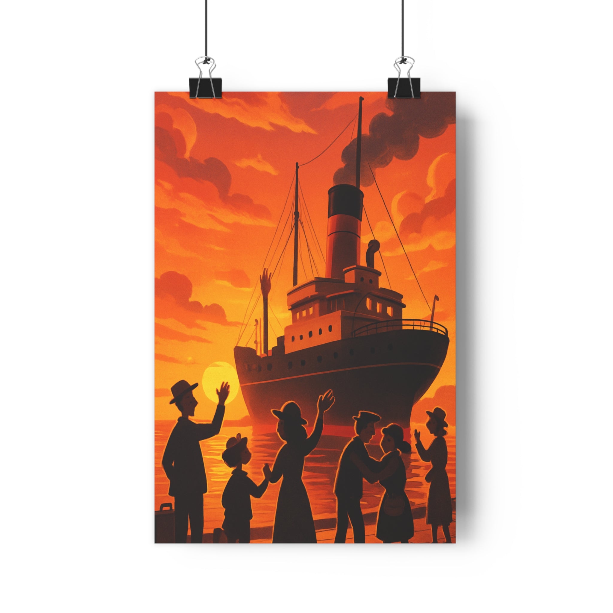 Poster décoratif crépuscule romantique cartoon orange rouge salon chambre nostalgique art mural élégant qualité