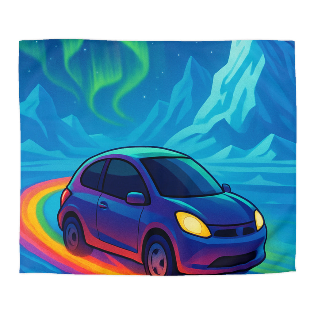 Housse de couette paysage polaire voiture et aurore boréale en couleurs éclatantes