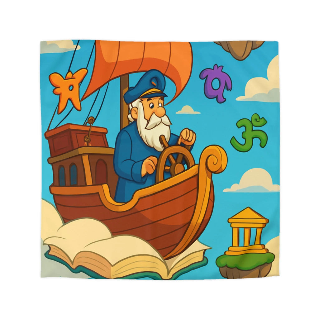 Housse de Couette Aventure Marin : Bateau Volant, Symboles Mystiques, Îles Flottantes