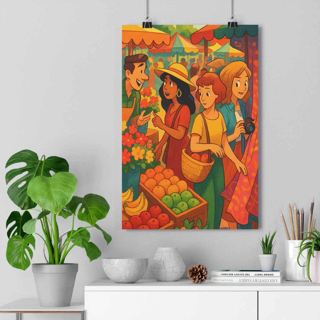 Poster décoratif cartoon rouge jaune vert joyeux salon chambre bureau ambiance dynamique coloré qualité