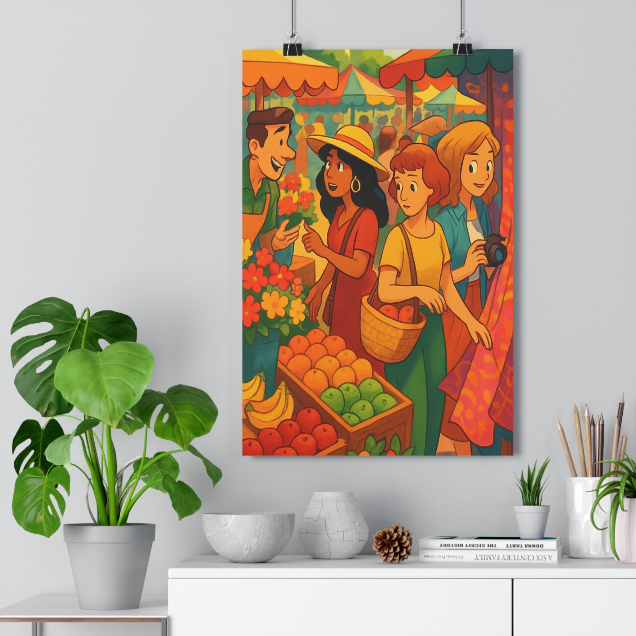 Poster décoratif cartoon rouge jaune vert joyeux salon chambre bureau ambiance dynamique coloré qualité