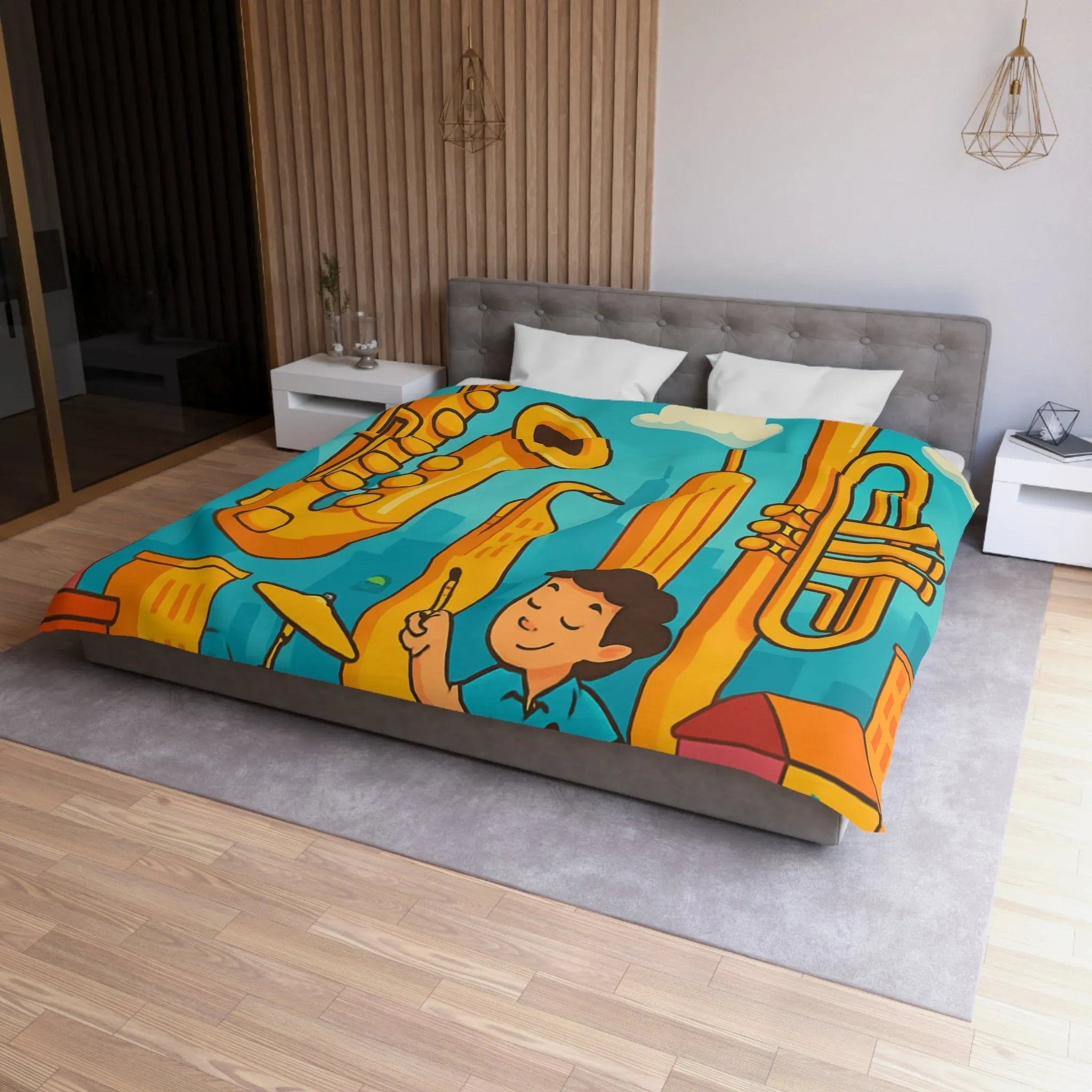 Housse de Couette Colorée avec Motif Musical pour Enfants Amoureux de Jazz en Ville