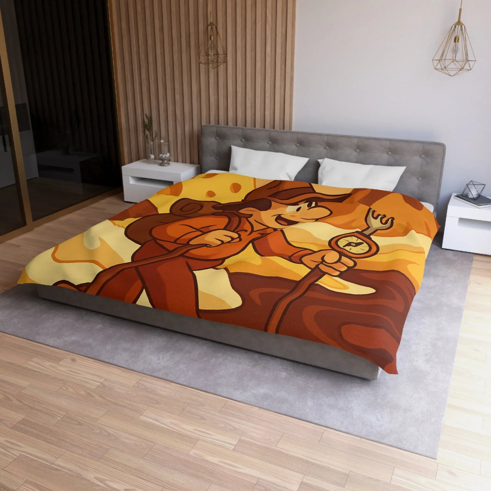 Housse De Couette Aventure Rétro Souvenirs Chocolat Montagne Désert Dunes Jaunes Illustration