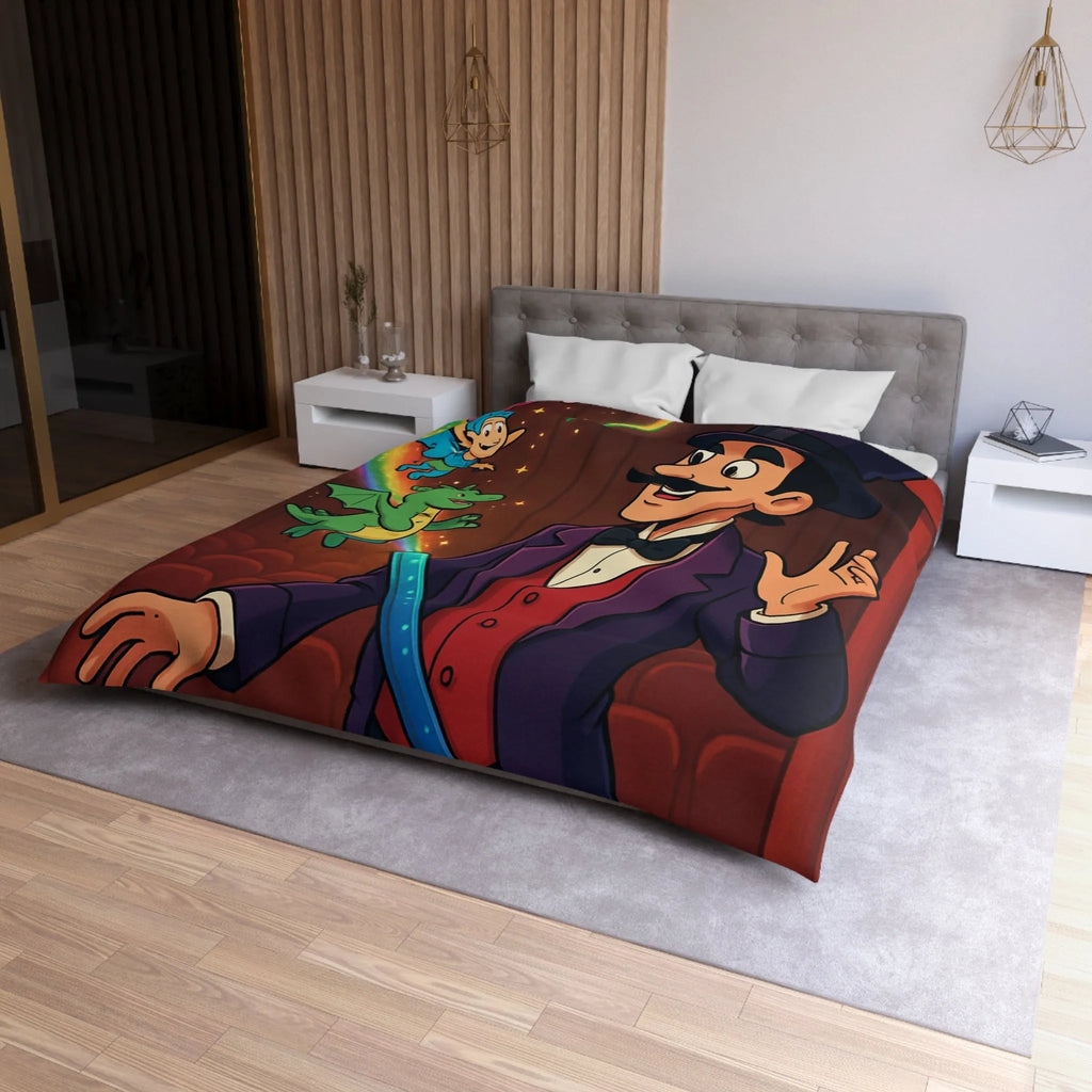 Housse de couette magique avec scène enchantée de créatures et magicien coloré