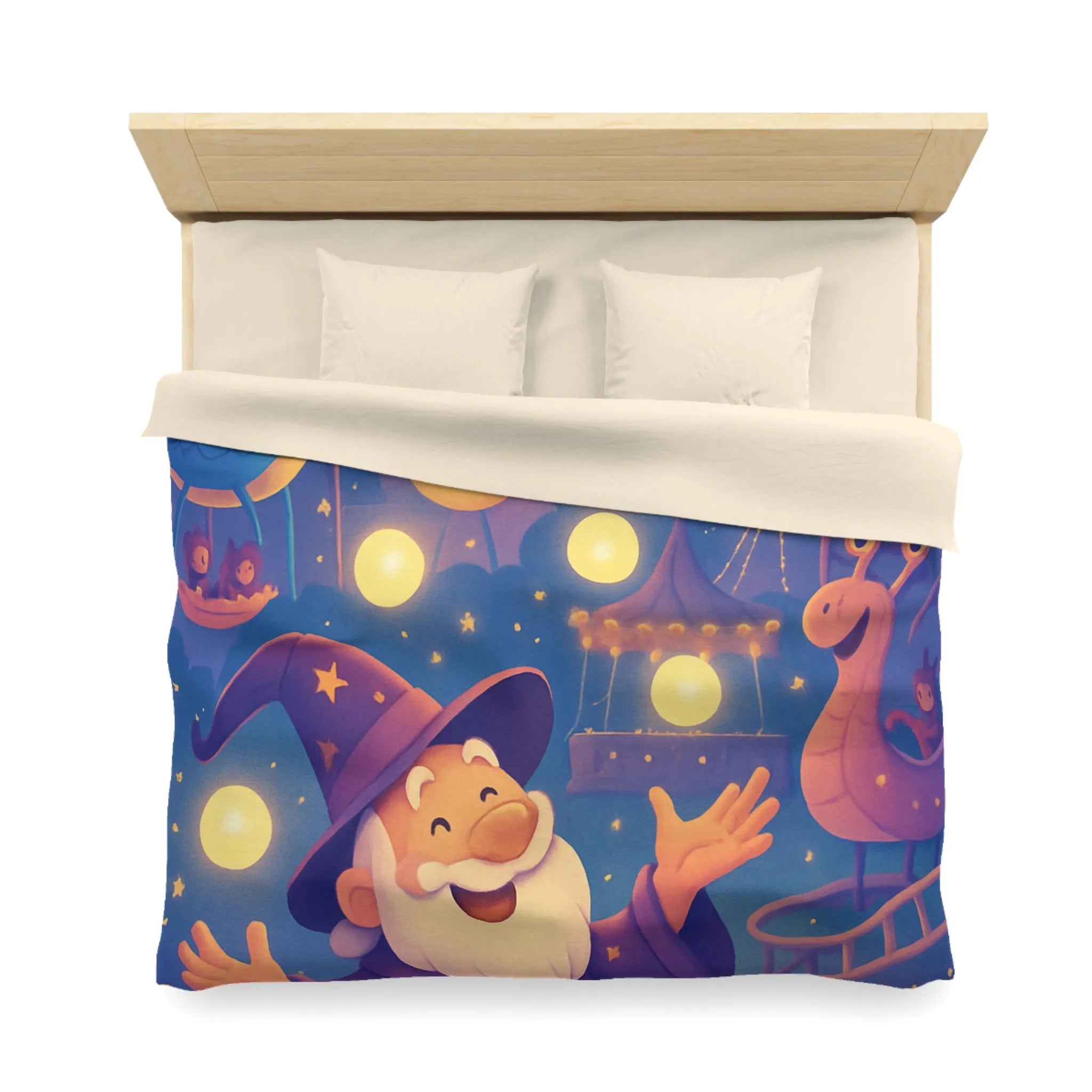 Housse de couette magique pour enfants avec magicien joyeux et parc d'attractions nocturne