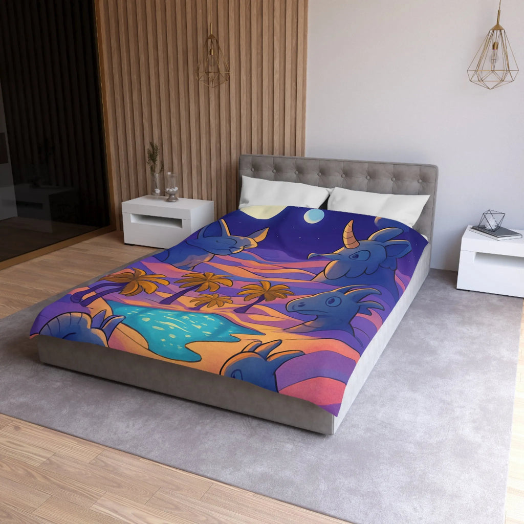 Housse de Couette Fantaisie Animaux Mystiques Sous Lune et Palmiers Étoilés