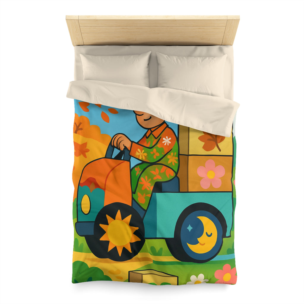 Housse de Couette Paisible Illustrant un Paysage Automnal avec Motifs Floraux et Naturels