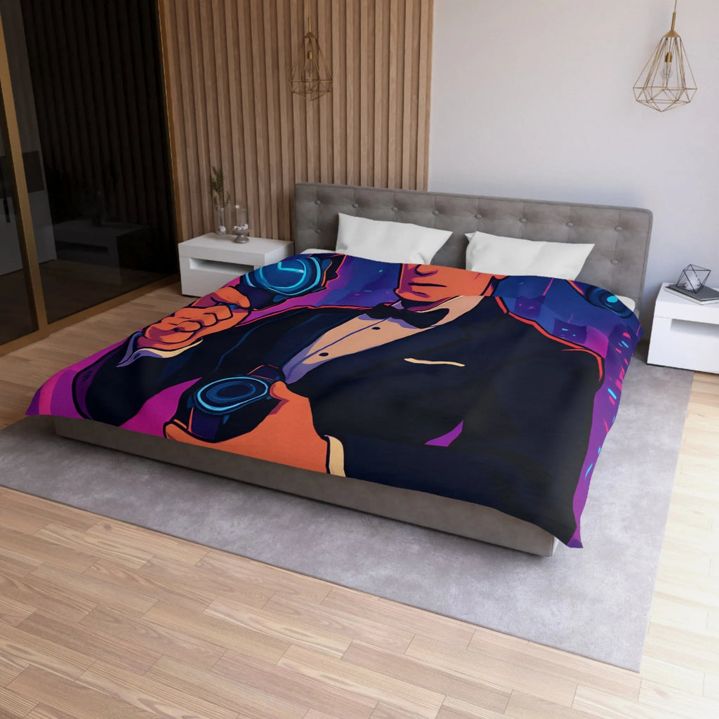 Housse de couette élégante avec illustration moderne et futuriste d'espion mystérieux