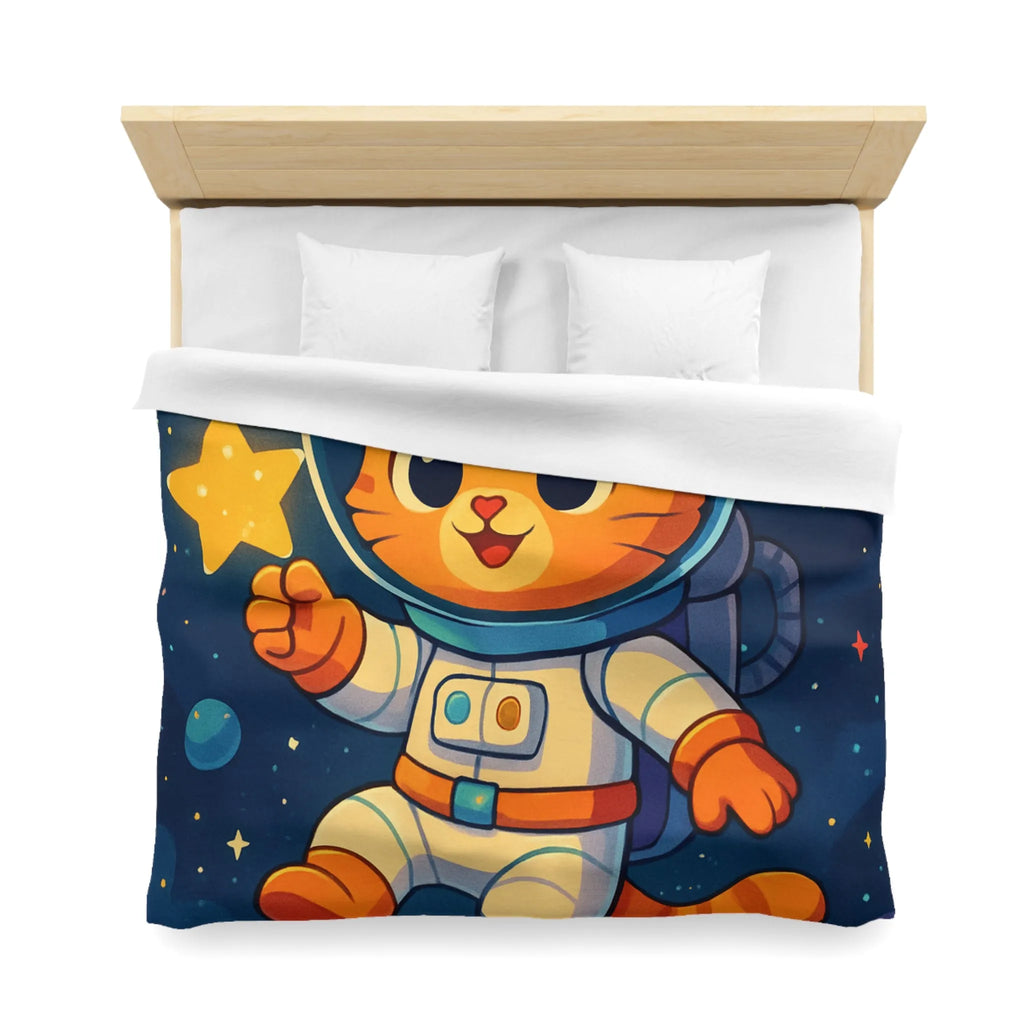 Housse de Couette avec Chat Astronaute et Étoiles dans Espace Coloré pour Enfants