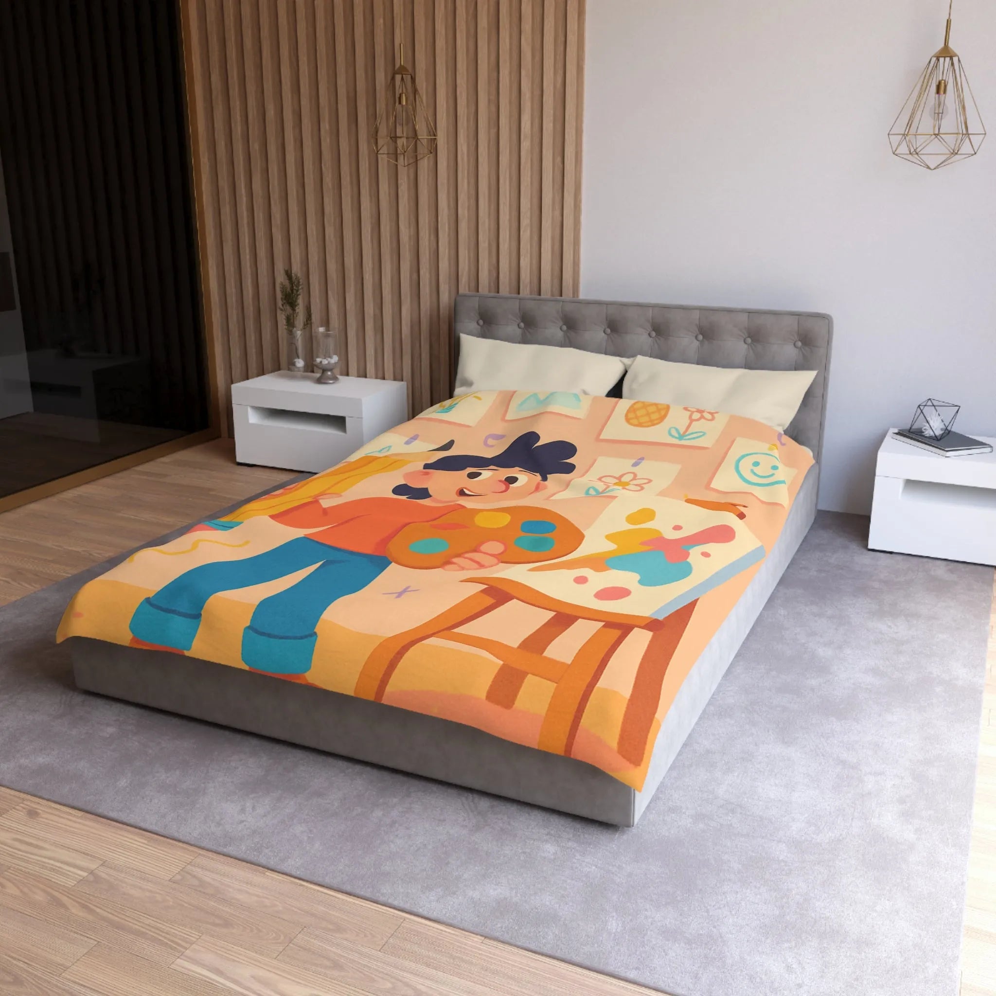 Housse de couette colorée avec motif créatif d'artiste joyeux pour chambre moderne