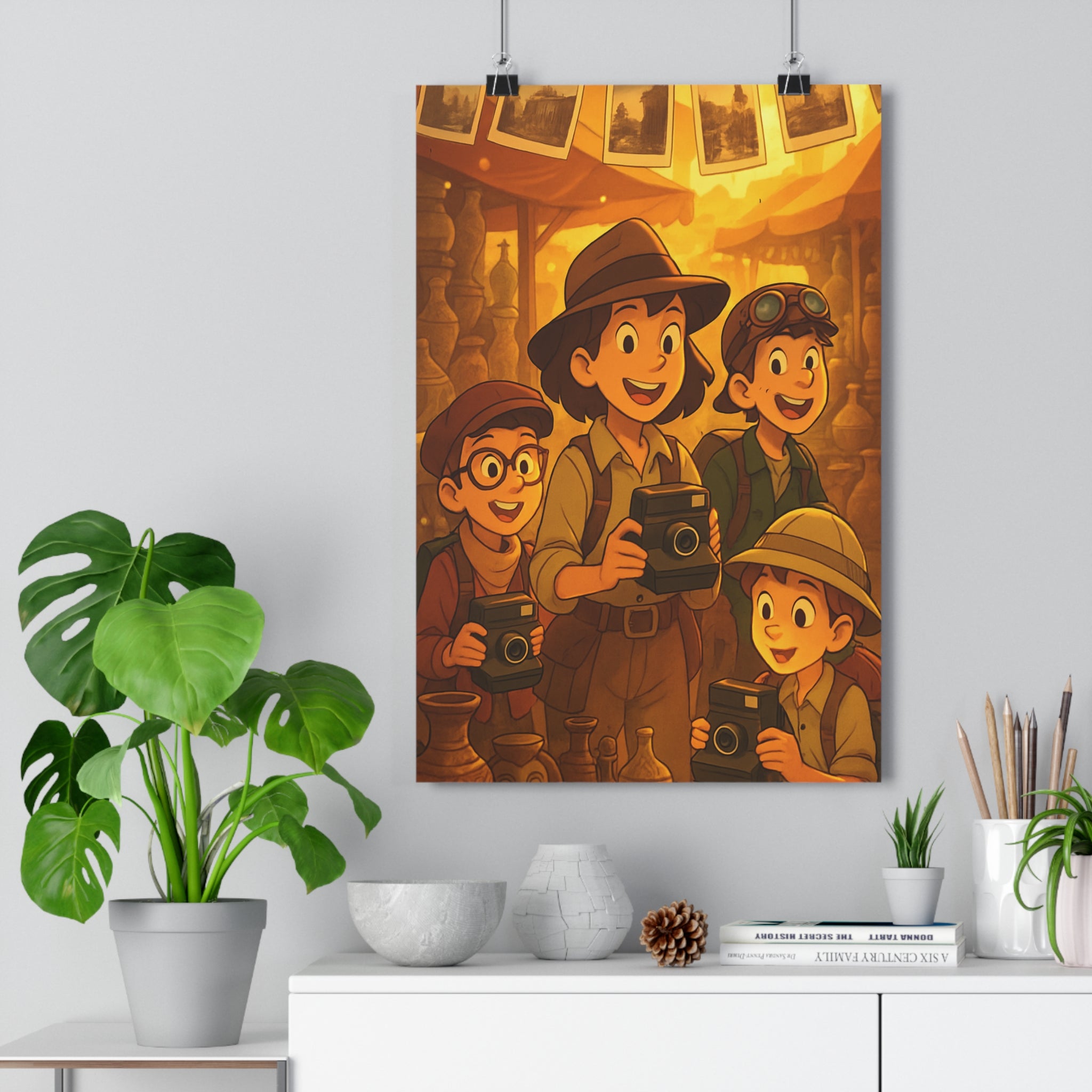 Poster décoratif steampunk rétrofuturiste sépia aventure explorateurs chambre salon vintage nostalgique ambiance unique qualité