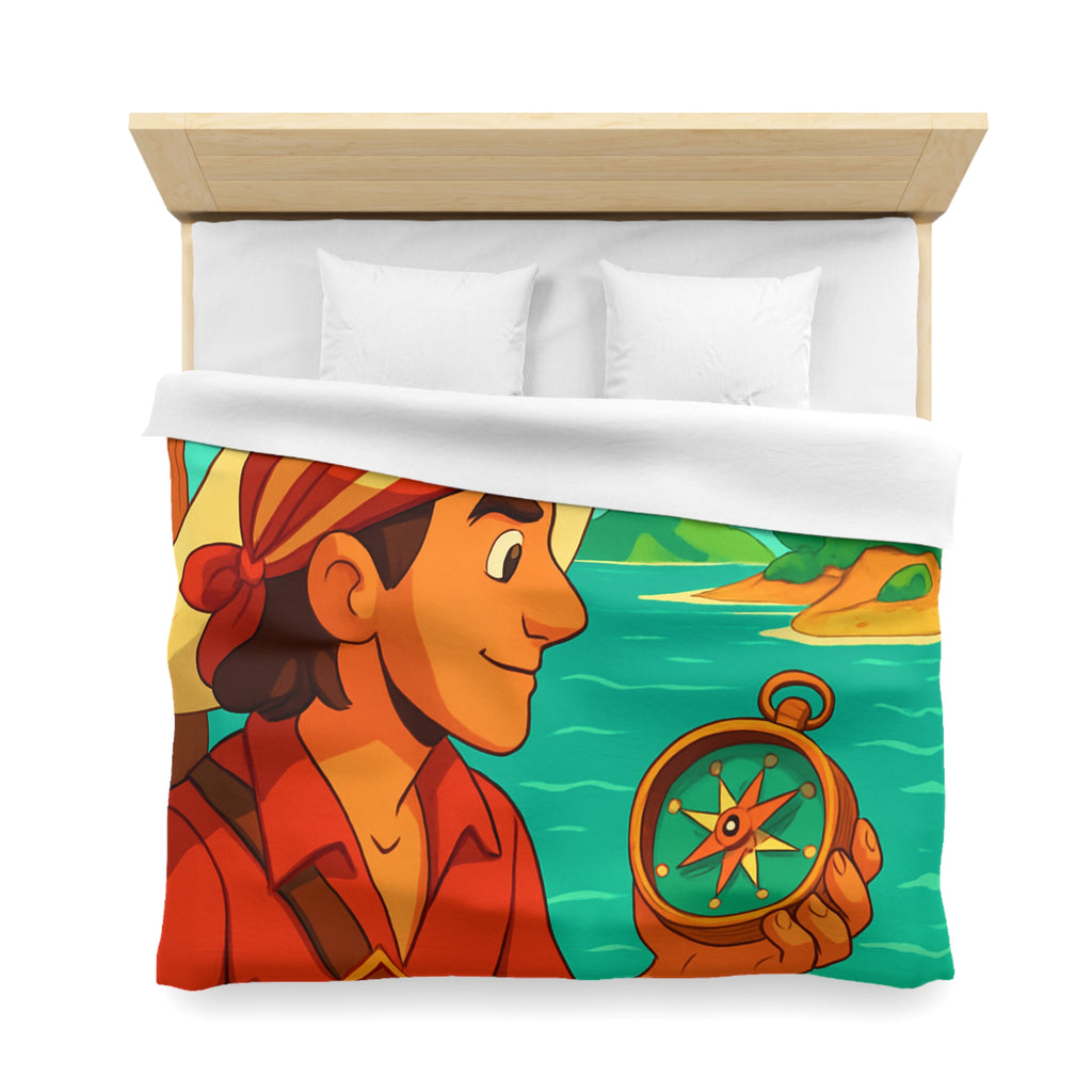 Housse de Couette Pirate Aventure avec Boussole et Trésor Île Ensoleillée