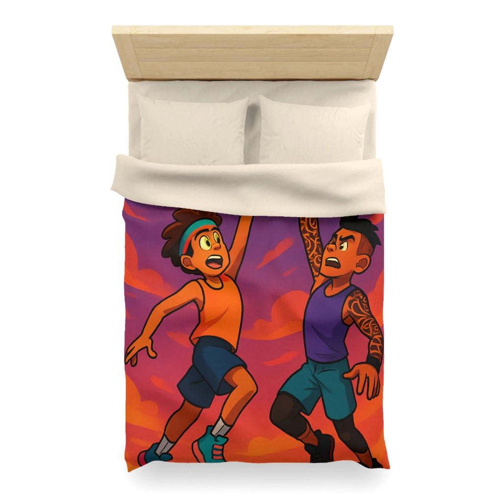 Housse de couette basketball, style dessin animé, coucher de soleil dynamique énergique