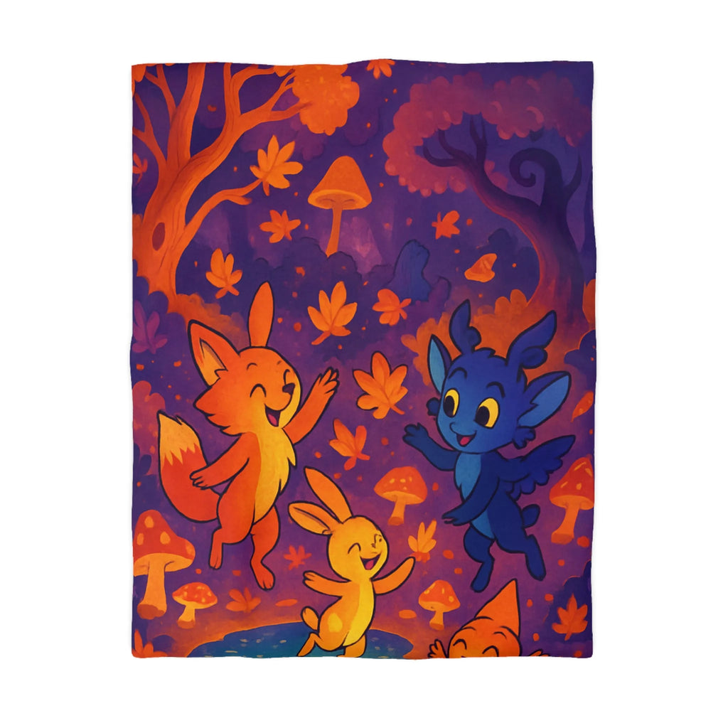 Housse de couette foret enchantée avec animaux fantastiques et ambiance féerique en couleurs vives