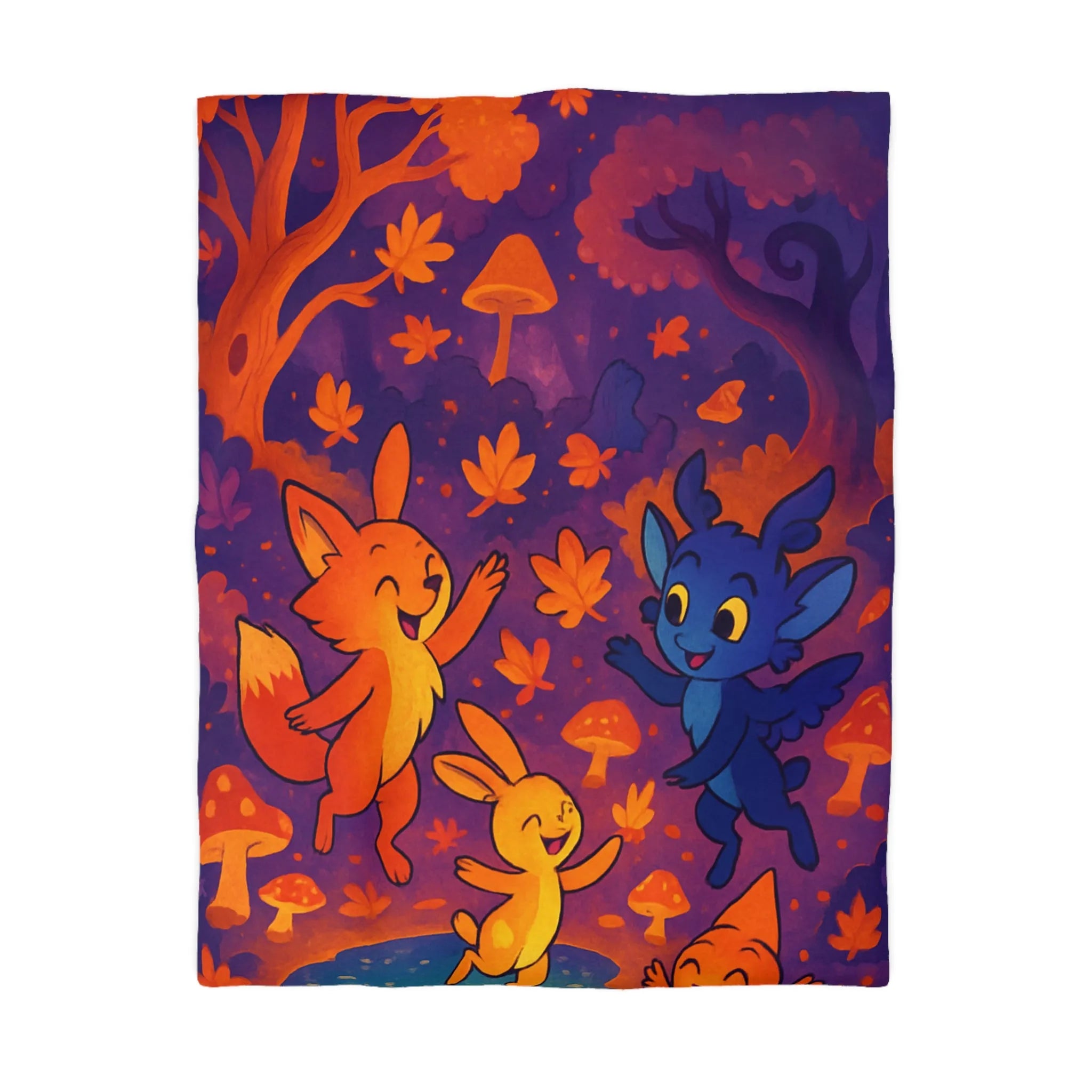 Housse de couette foret enchantée avec animaux fantastiques et ambiance féerique en couleurs vives