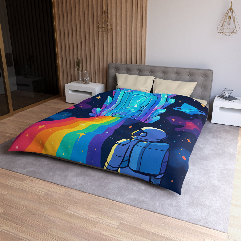 Housse de couette rêve cosmique : astronaute, porte de cristal et univers coloré