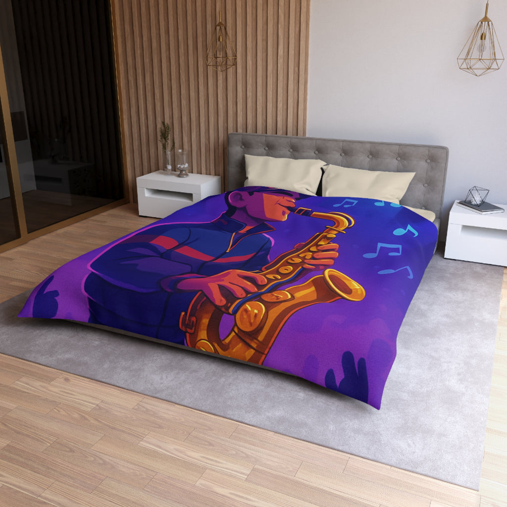 Jazz nocturne vibrant avec joueur de saxophone énergique sous lumières colorées et musique entraînante