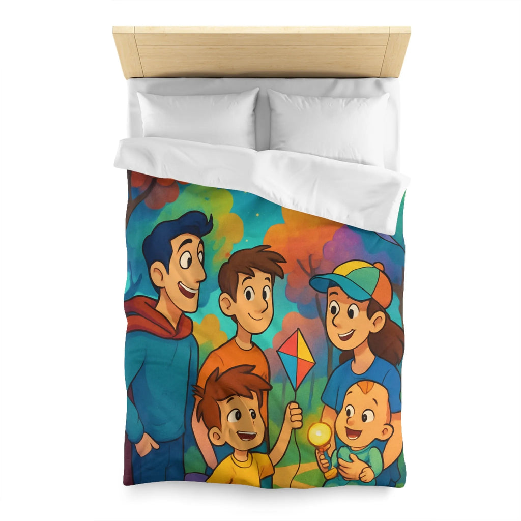 Housse de Couette Enfantine avec Cerfs-Volants et Ciel Étoilé dans Forêt Colorée