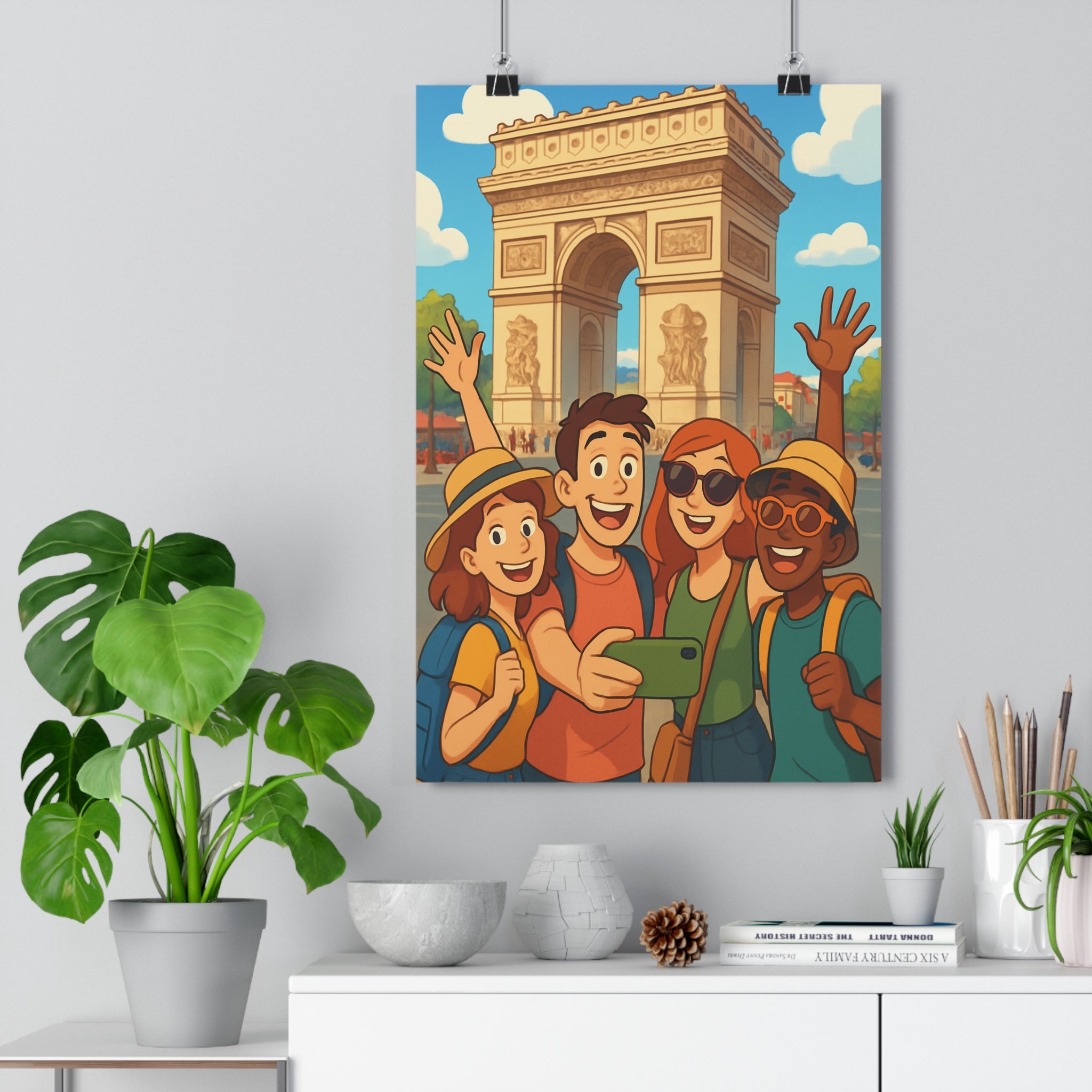 Poster décoratif cartoon joyeux coloré bleu rouge salon chambre moderne dynamique aventure style vintage