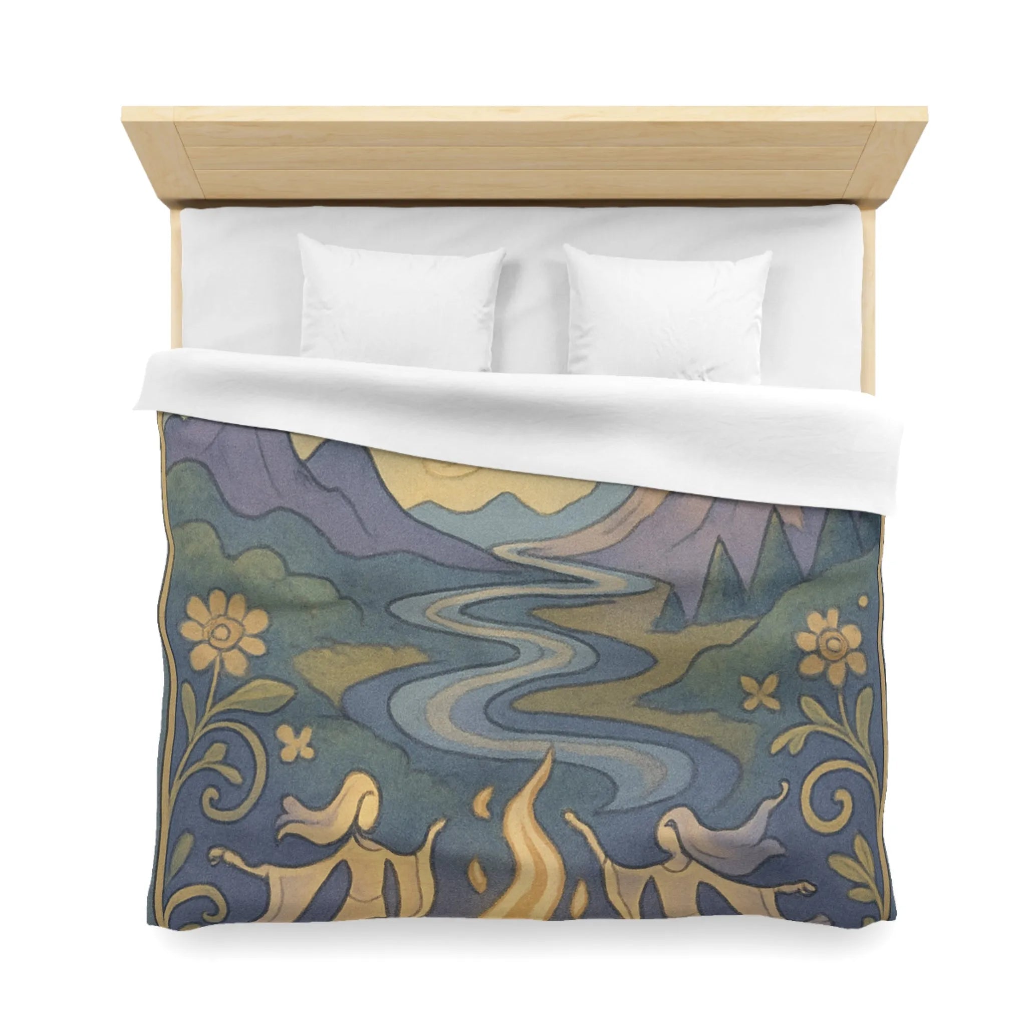 Housse de couette artistique avec montagnes flottantes et paysage féerique sous les étoiles