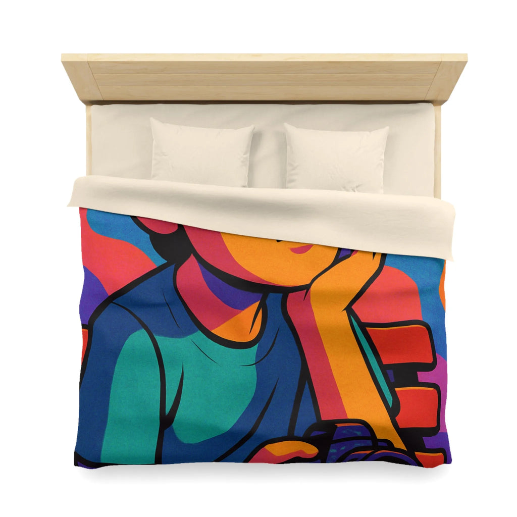 Housse de couette animée jeune rêveur lunettes de soleil et appareil photo colorés