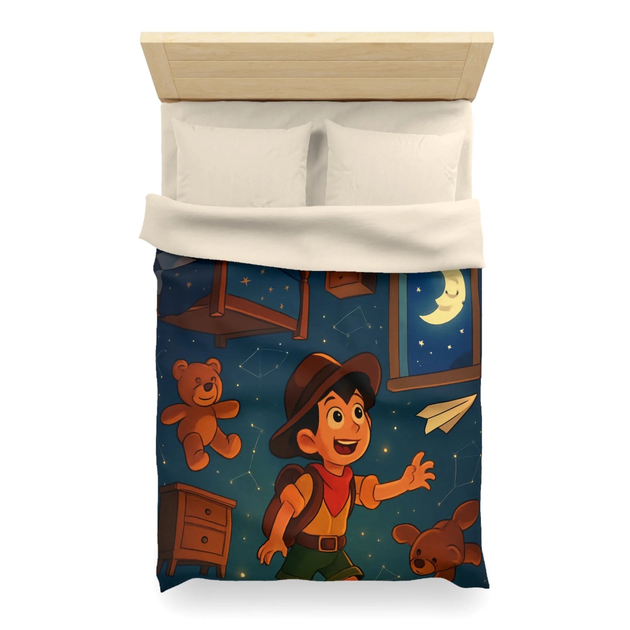 Housse de couette enfant rêveur avec motifs étoilés et décor céleste féérique