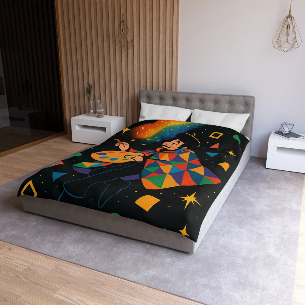 Housse de couette artiste colorée avec motifs géométriques et ciel étoilé magique