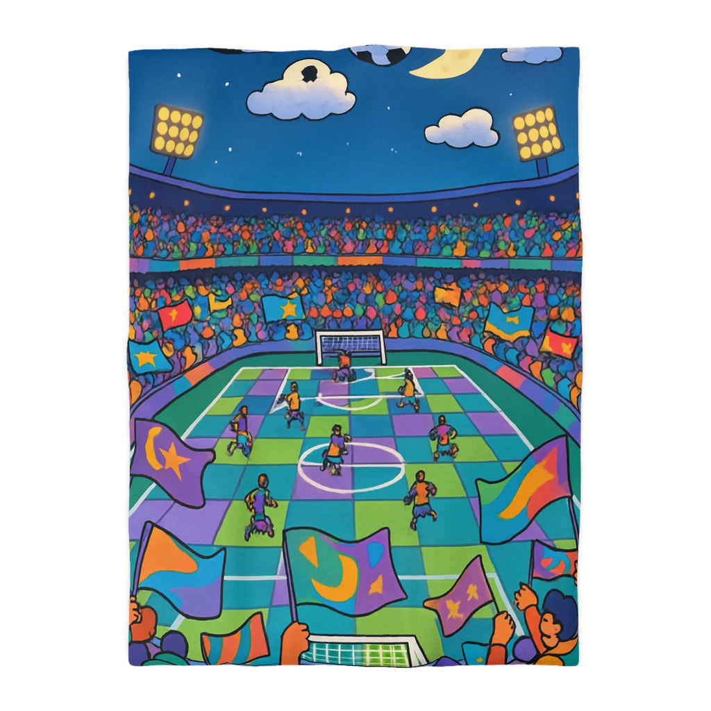 Housse de couette colorée avec motif de stade de football sous ciel étoilé