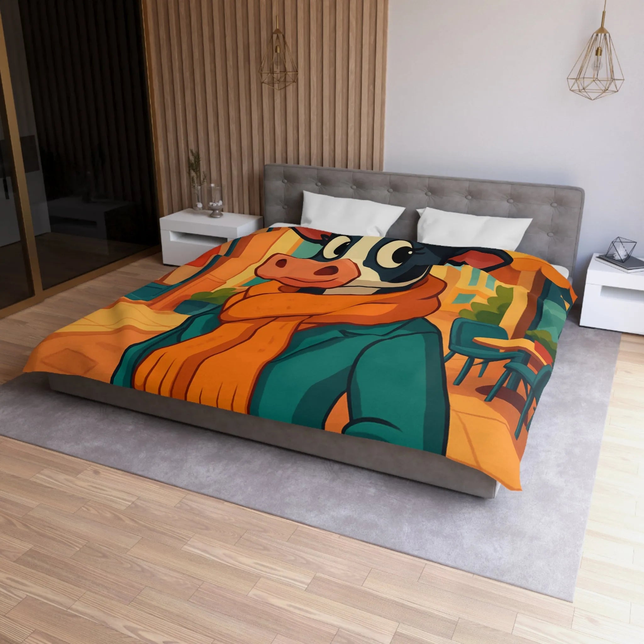 Housse de Couette Microfibre Art Graphique Contemporain Style Décoratif Chambre Tendance