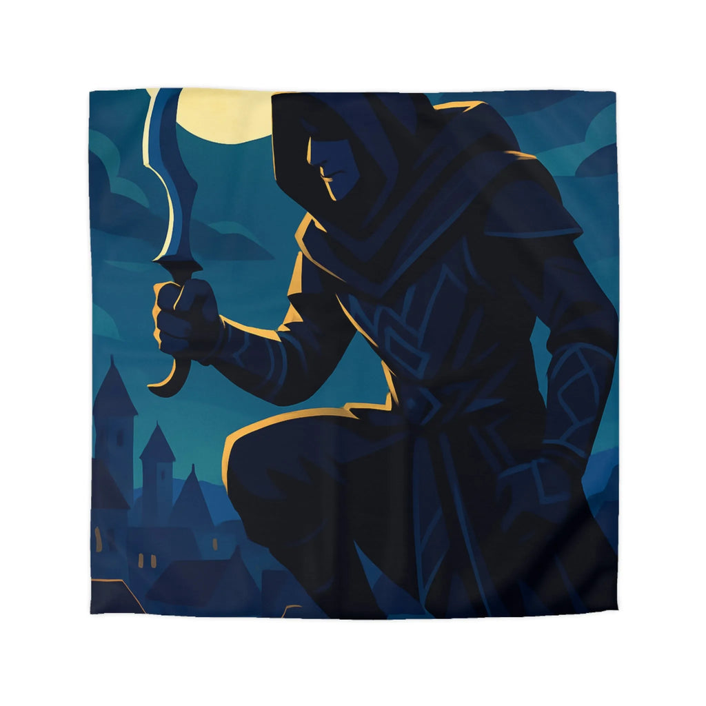 Housse de couette avec silhouette de voleur menaçant sous une pleine lune brillante