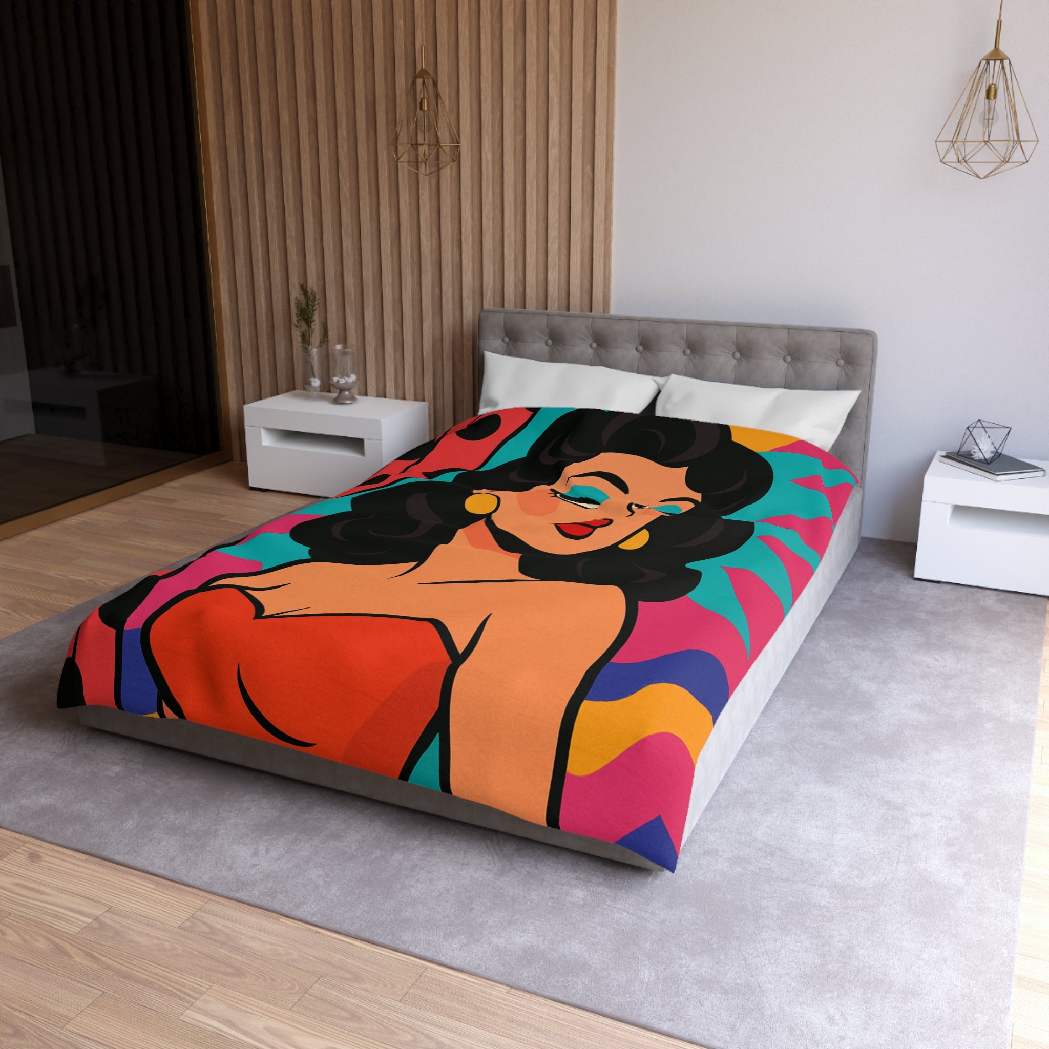 Housse de Couette Style Pop Art avec Illustration Femme Glamour et Couleurs Vives